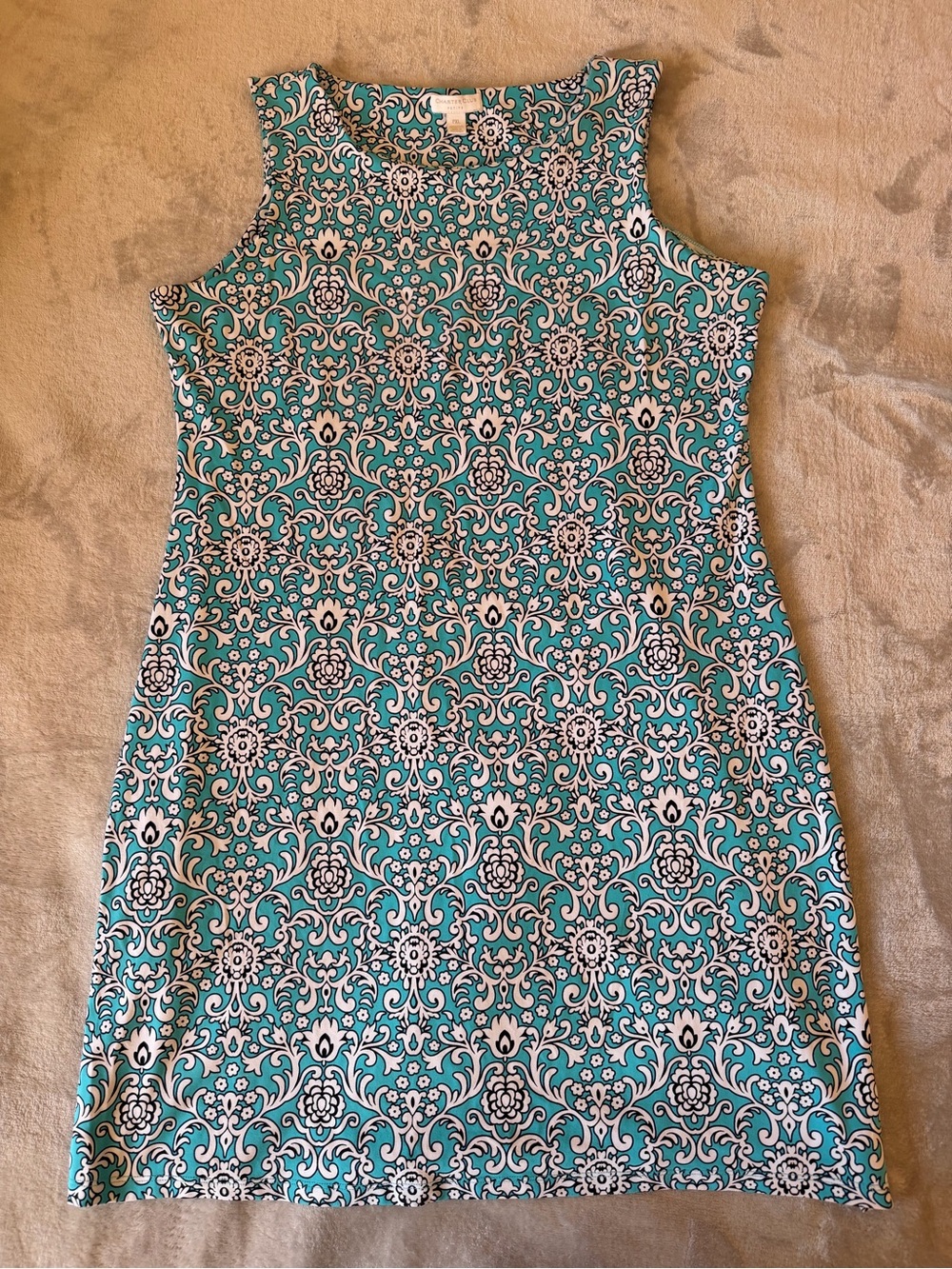 Charter Club Teal and White Sleeveless Patterned Midi Dress